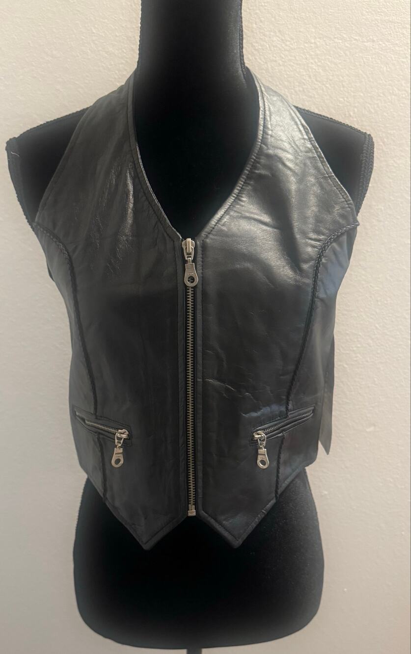 NWT Bikers Club Leather Halter Top Vest Motorcycle Biker Women’s Large VTG Y2K
